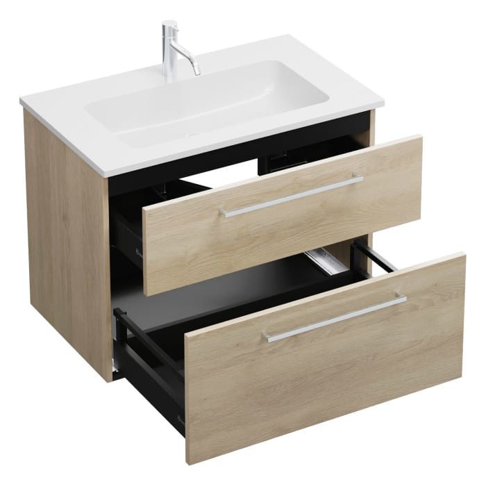 burgbad Eqio Waschtischkombination mit Mineralguss-Waschtisch, 82 cm, mit Stangengriff P95