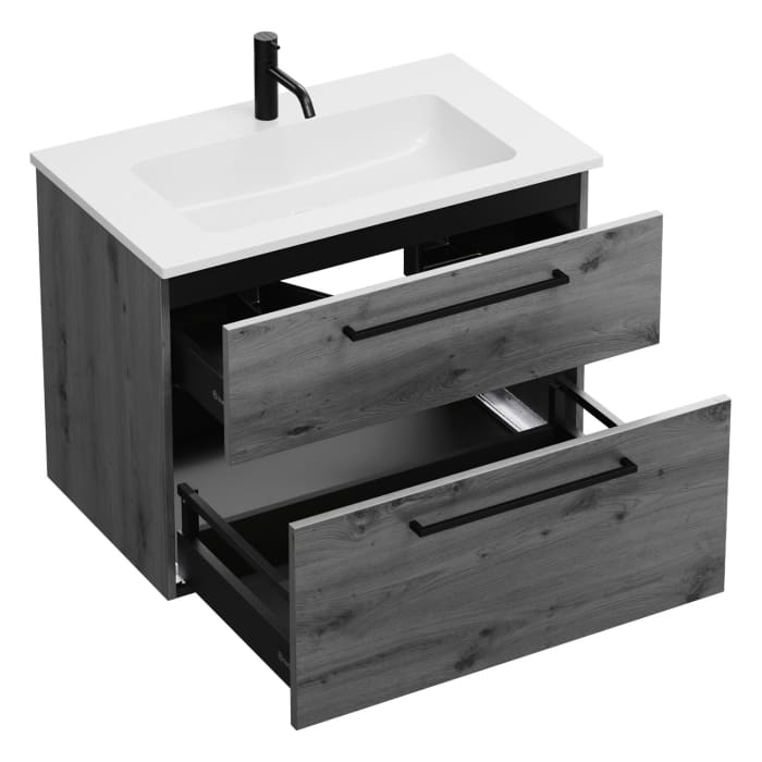 burgbad Eqio Waschtischkombination mit Mineralguss-Waschtisch, 82 cm, mit Stangengriff G0234