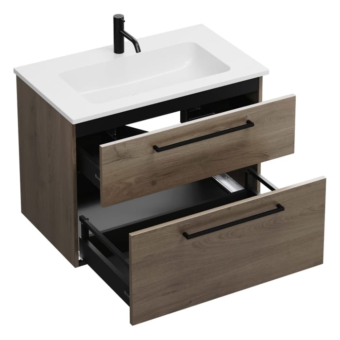 burgbad Eqio Waschtischkombination mit Mineralguss-Waschtisch, 82 cm, mit Stangengriff G0234