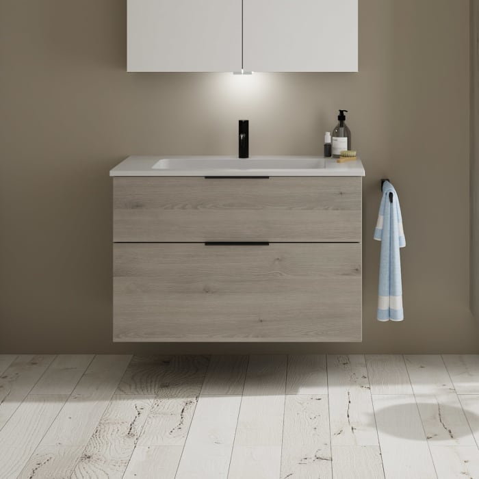 burgbad Eqio Waschtischkombination mit Mineralguss-Waschtisch, 92 cm, mit Griff G0200