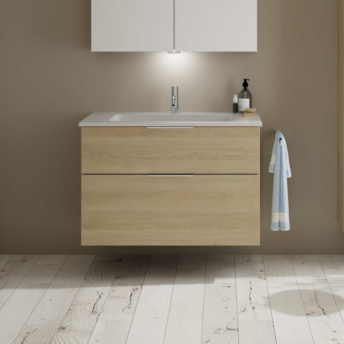 burgbad Eqio Waschtischkombination mit Mineralguss-Waschtisch, 92 cm, mit Griff G0146