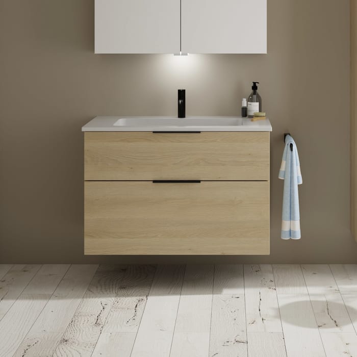 burgbad Eqio Waschtischkombination mit Mineralguss-Waschtisch, 92 cm, mit Griff G0200