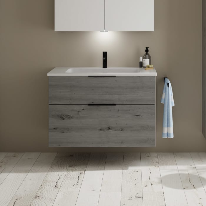 burgbad Eqio Waschtischkombination mit Mineralguss-Waschtisch, 92 cm, mit Griff G0200