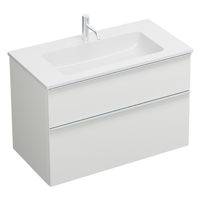 burgbad Eqio Waschtischkombination mit Mineralguss-Waschtisch, 92 cm, mit Griffleiste G0251