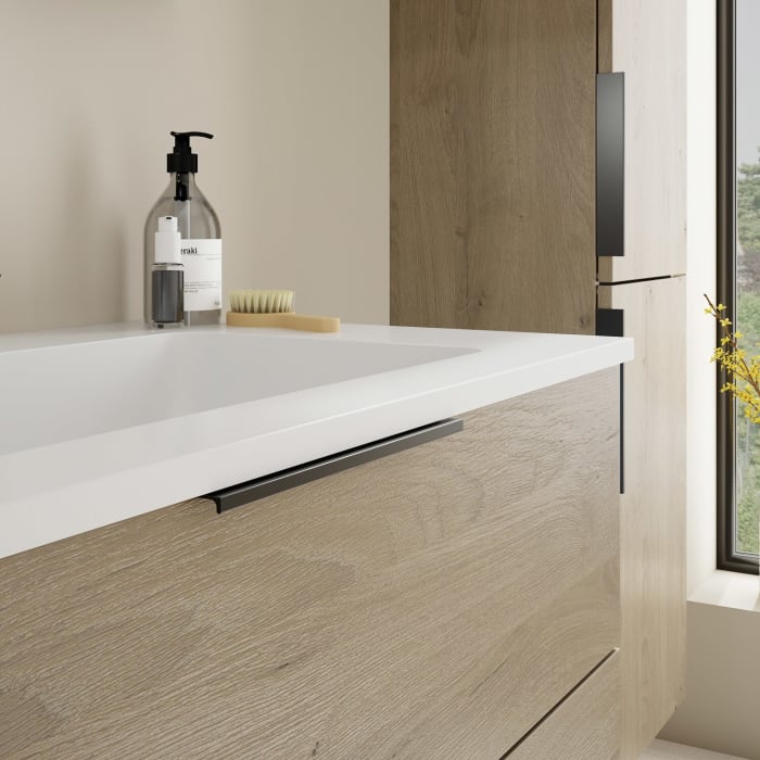 burgbad Eqio Waschtischkombination mit Mineralguss-Waschtisch, 92 cm, mit Griff G0200