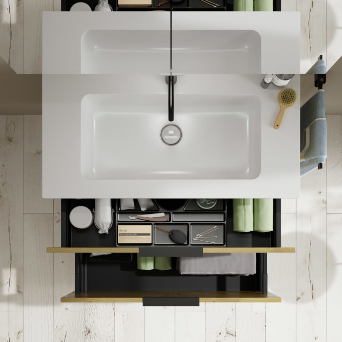 burgbad Eqio Waschtischkombination mit Mineralguss-Waschtisch, 92 cm, mit Griff G0200