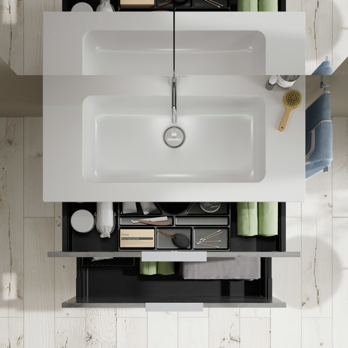 burgbad Eqio Waschtischkombination mit Mineralguss-Waschtisch, 92 cm, mit Griff G0146