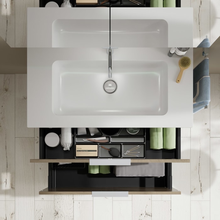 burgbad Eqio Waschtischkombination mit Mineralguss-Waschtisch, 92 cm, mit Griff G0146