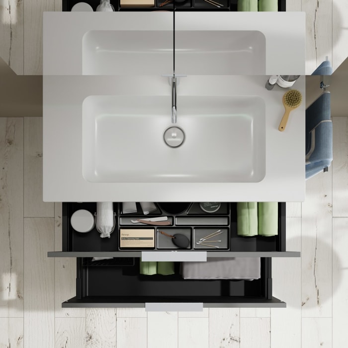 burgbad Eqio Waschtischkombination mit Mineralguss-Waschtisch, 92 cm, mit Griff G0146