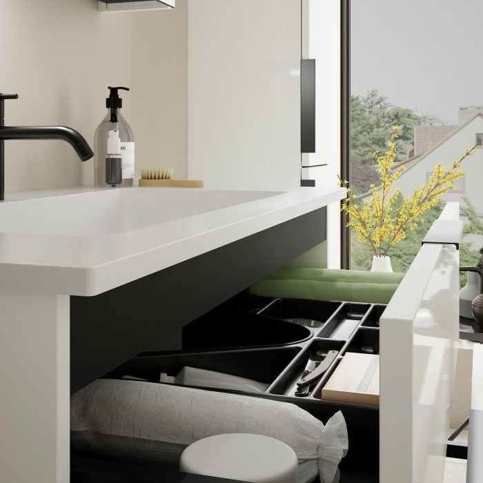 burgbad Eqio Waschtischkombination mit Mineralguss-Waschtisch, 92 cm, mit Griff G0200