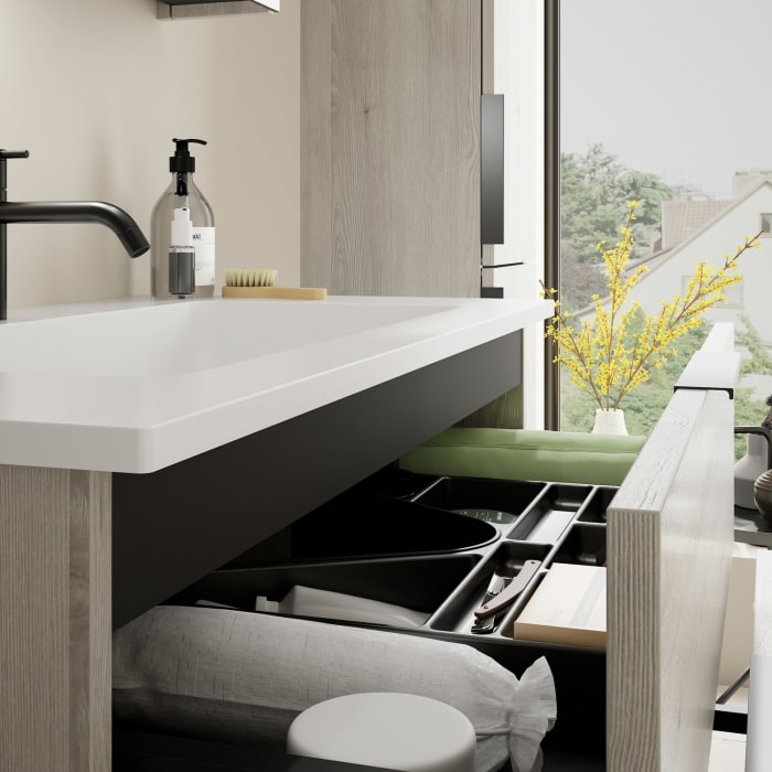 burgbad Eqio Waschtischkombination mit Mineralguss-Waschtisch, 92 cm, mit Griff G0200