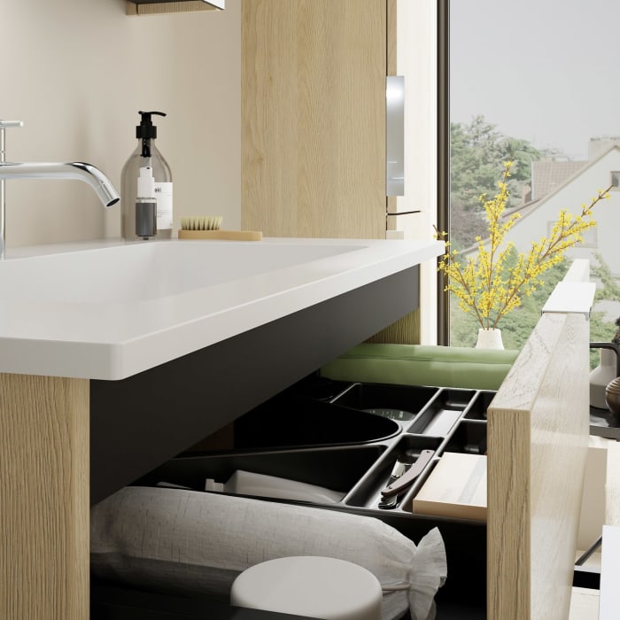 burgbad Eqio Waschtischkombination mit Mineralguss-Waschtisch, 92 cm, mit Griff G0146