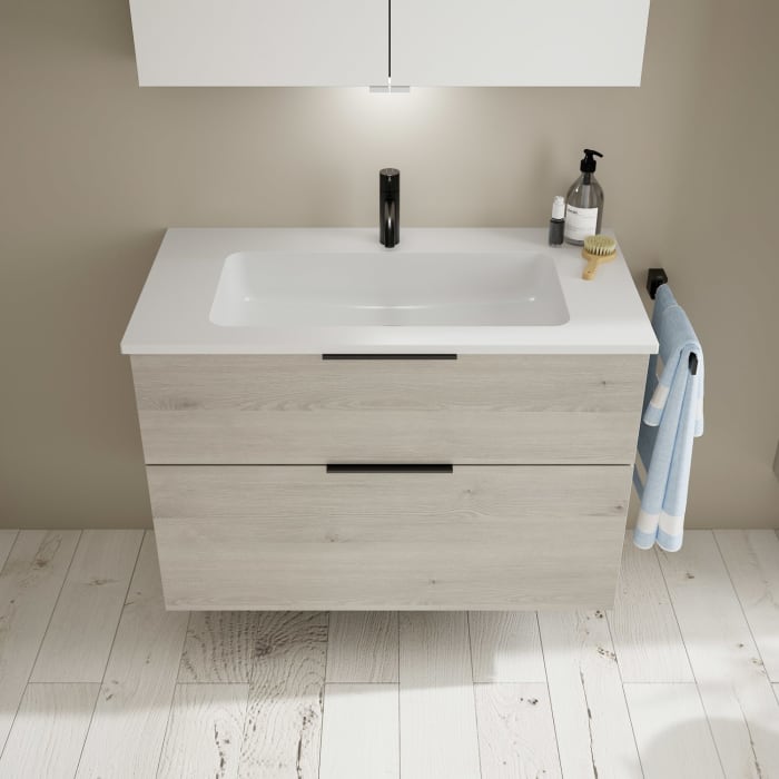 burgbad Eqio Waschtischkombination mit Mineralguss-Waschtisch, 92 cm, mit Griff G0200