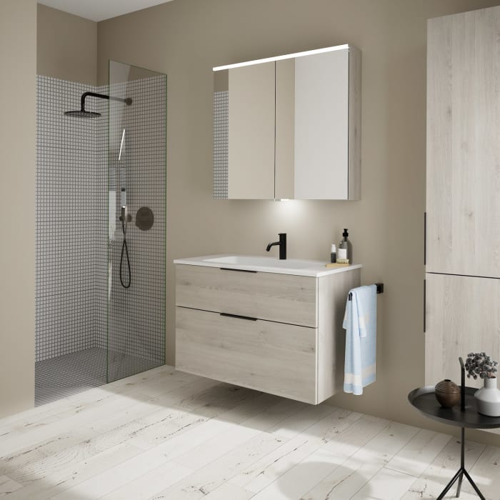 burgbad Eqio Waschtischkombination mit Mineralguss-Waschtisch, 92 cm, mit Griff G0200