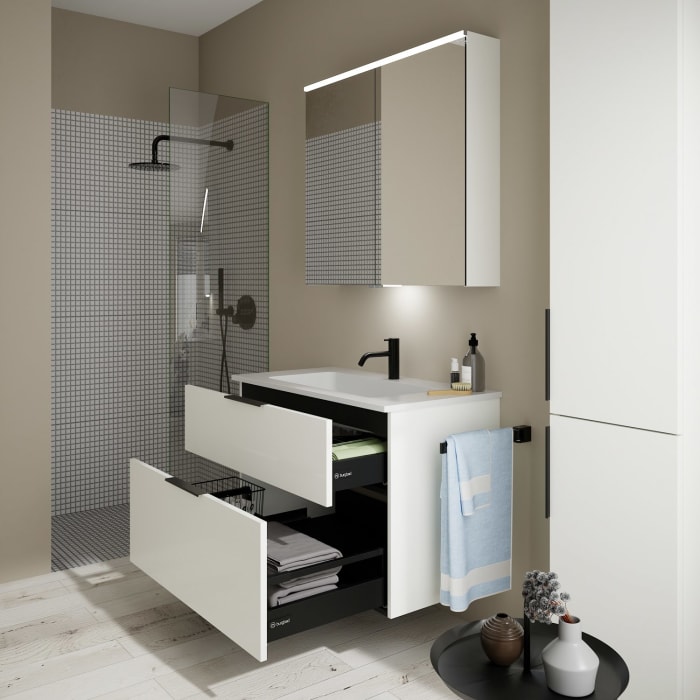 burgbad Eqio Waschtischkombination mit Mineralguss-Waschtisch, 92 cm, mit Griff G0200