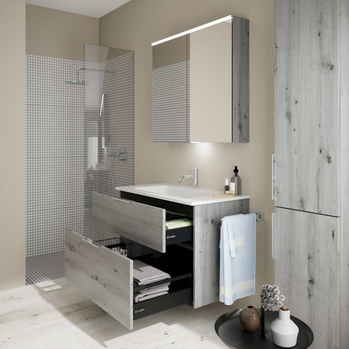 burgbad Eqio Waschtischkombination mit Mineralguss-Waschtisch, 92 cm, mit Griff G0146