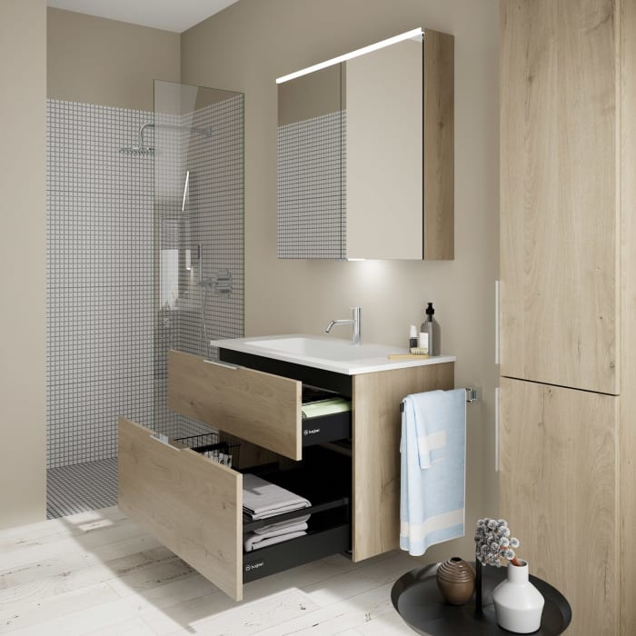 burgbad Eqio Waschtischkombination mit Mineralguss-Waschtisch, 92 cm, mit Griff G0146