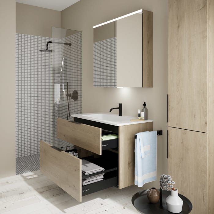 burgbad Eqio Waschtischkombination mit Mineralguss-Waschtisch, 92 cm, mit Griff G0200