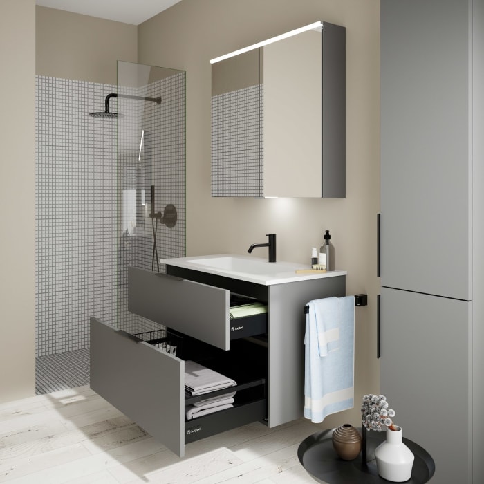 burgbad Eqio Waschtischkombination mit Mineralguss-Waschtisch, 92 cm, mit Griff G0200