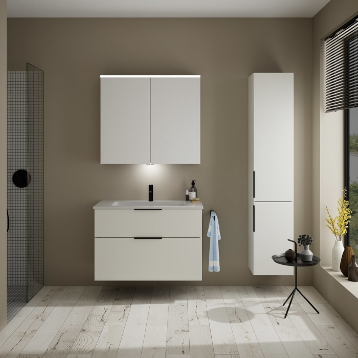 burgbad Eqio Waschtischkombination mit Mineralguss-Waschtisch, 92 cm, mit Griff G0200