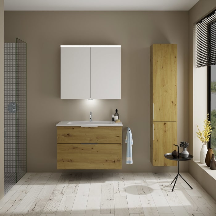 burgbad Eqio Waschtischkombination mit Mineralguss-Waschtisch, 92 cm, mit Griff G0146