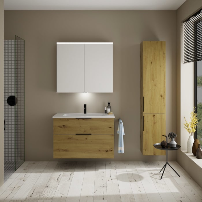 burgbad Eqio Waschtischkombination mit Mineralguss-Waschtisch, 92 cm, mit Griff G0200