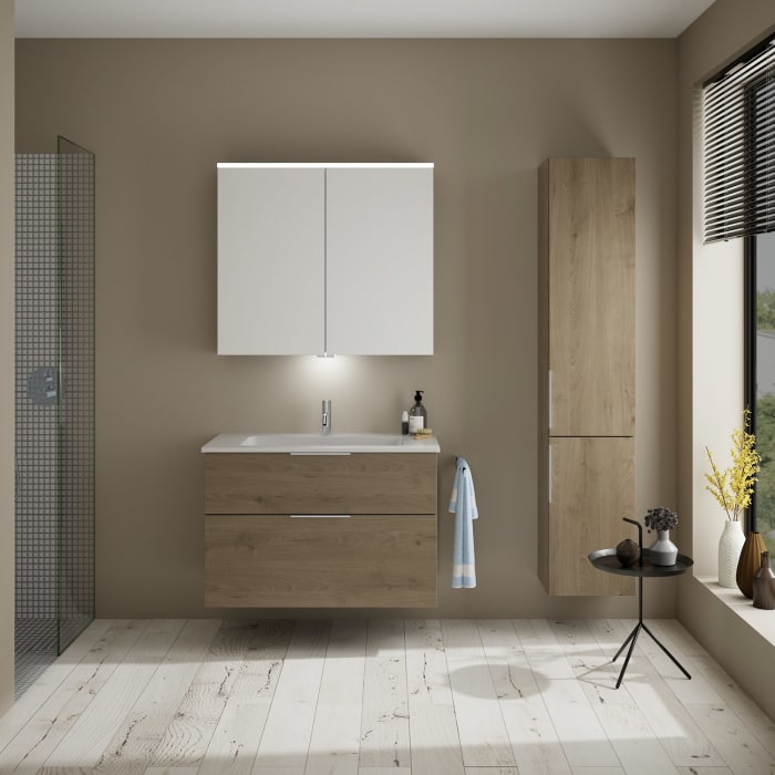 burgbad Eqio Waschtischkombination mit Mineralguss-Waschtisch, 92 cm, mit Griff G0146