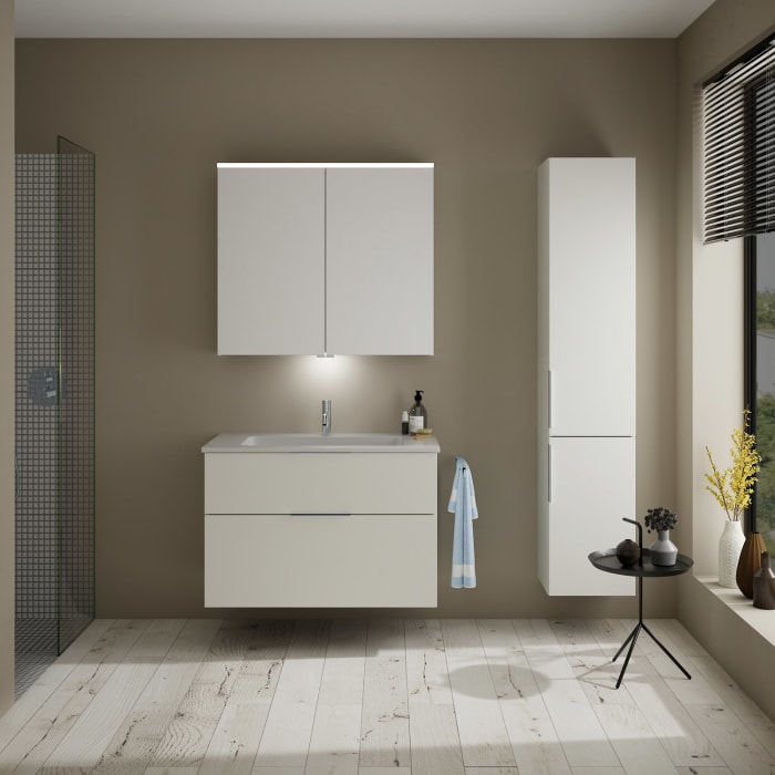 burgbad Eqio Waschtischkombination mit Mineralguss-Waschtisch, 92 cm, mit Griff G0146