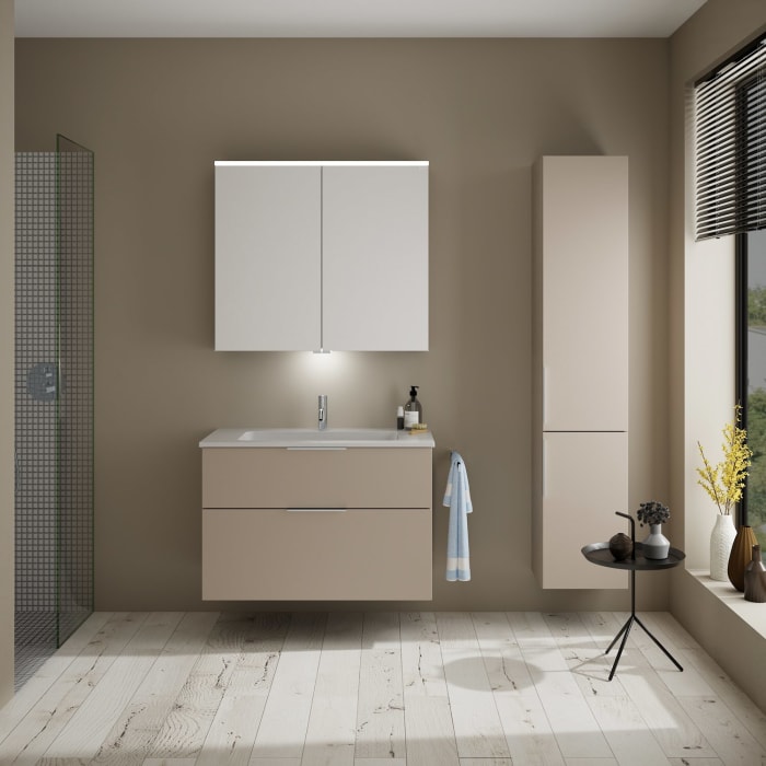 burgbad Eqio Waschtischkombination mit Mineralguss-Waschtisch, 92 cm, mit Griff G0146