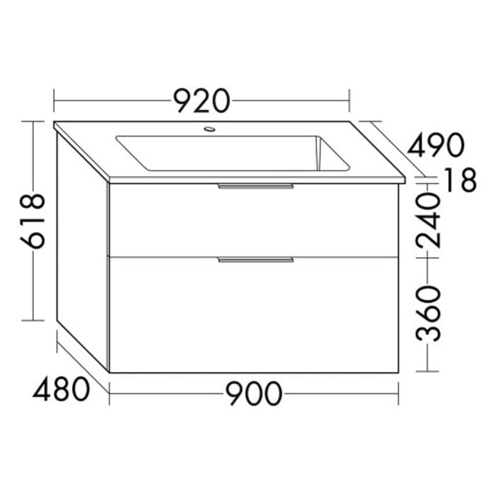 burgbad Eqio Waschtischkombination mit Mineralguss-Waschtisch, 92 cm, mit Griff G0200