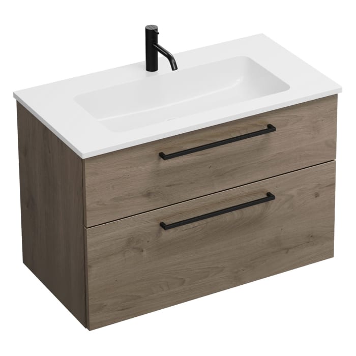 burgbad Eqio Waschtischkombination mit Mineralguss-Waschtisch, 92 cm, mit Stangengriff G0234