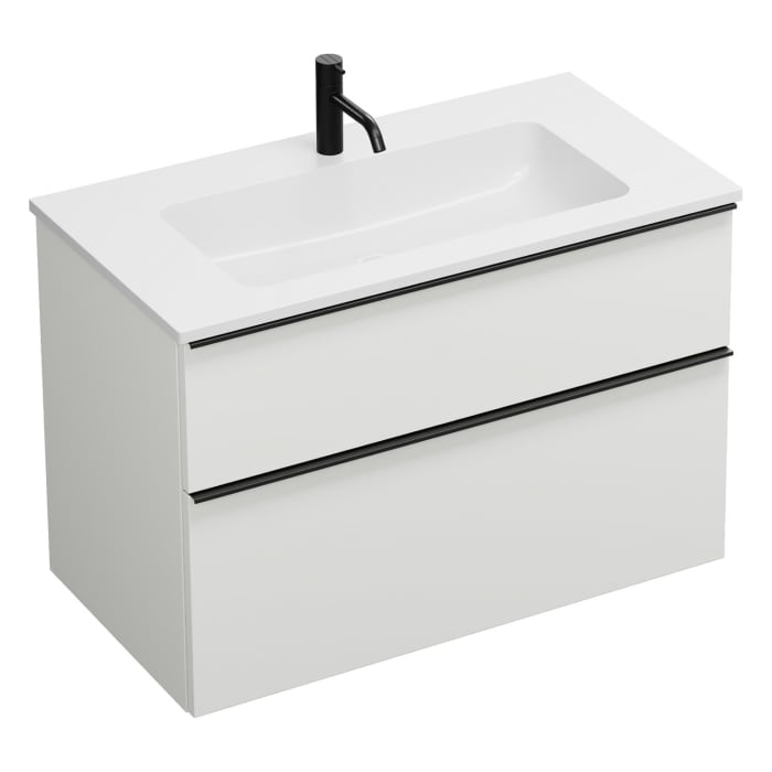 burgbad Eqio Waschtischkombination mit Mineralguss-Waschtisch, 92 cm, mit Griffleiste G0252