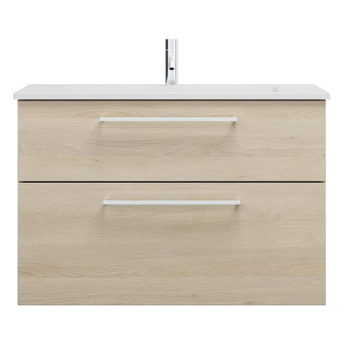 burgbad Eqio Waschtischkombination mit Mineralguss-Waschtisch, 92 cm, mit Stangengriff P95