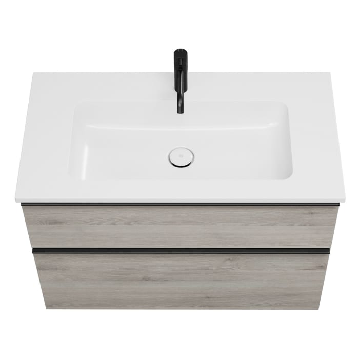 burgbad Eqio Waschtischkombination mit Mineralguss-Waschtisch, 92 cm, mit Griffleiste G0252