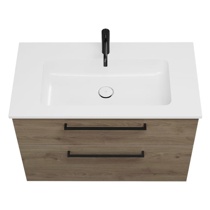 burgbad Eqio Waschtischkombination mit Mineralguss-Waschtisch, 92 cm, mit Stangengriff G0234