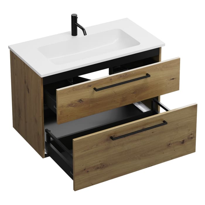 burgbad Eqio Waschtischkombination mit Mineralguss-Waschtisch, 92 cm, mit Stangengriff G0234