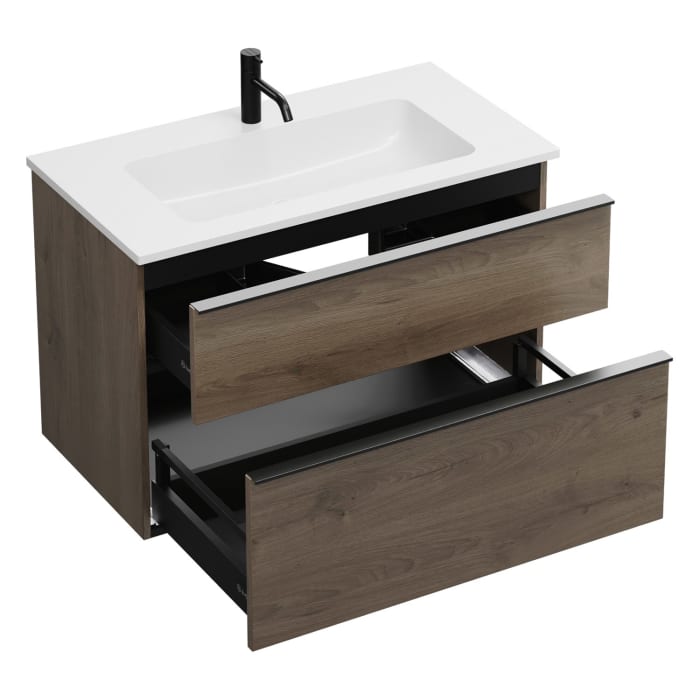 burgbad Eqio Waschtischkombination mit Mineralguss-Waschtisch, 92 cm, mit Griffleiste G0252