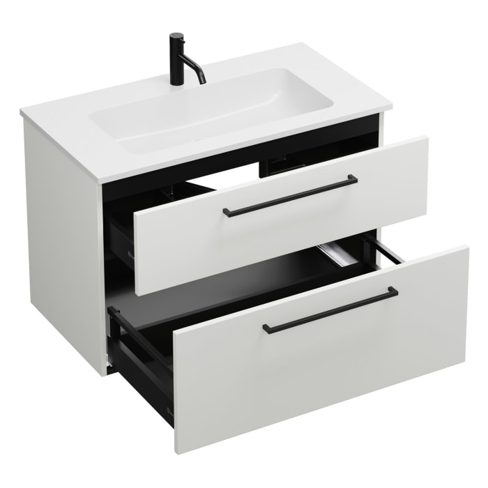 burgbad Eqio Waschtischkombination mit Mineralguss-Waschtisch, 92 cm, mit Stangengriff G0234