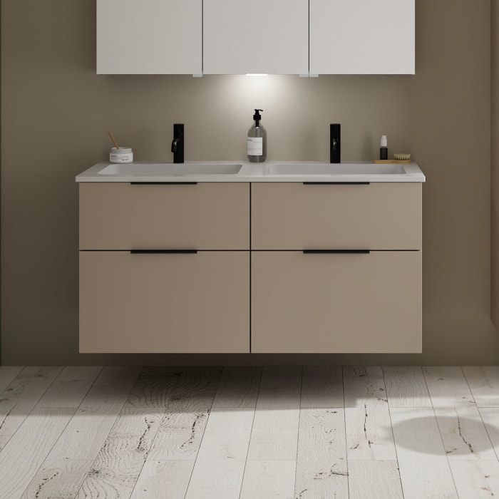 burgbad Eqio Waschtischkombination mit Mineralguss-Doppelwaschtisch, 122 cm, mit Griff G0200