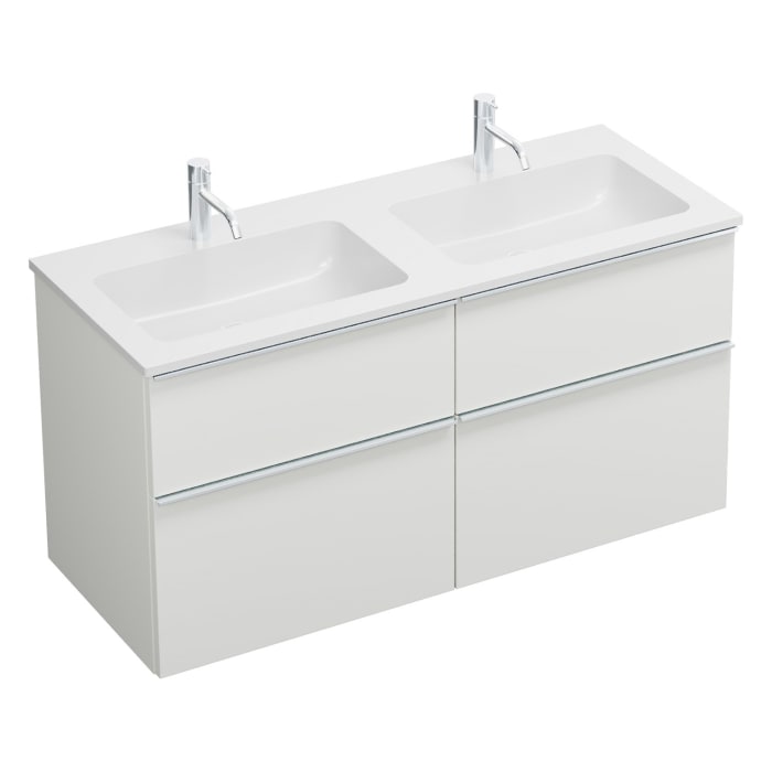 burgbad Eqio Waschtischkombination mit Mineralguss-Doppelwaschtisch, 122 cm, mit Griffleiste G0251