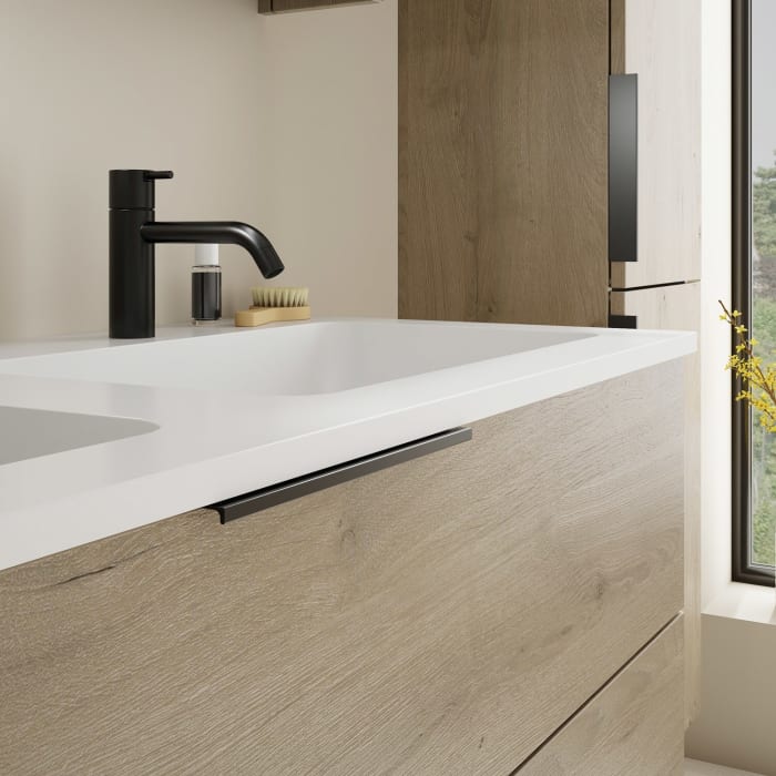 burgbad Eqio Waschtischkombination mit Mineralguss-Doppelwaschtisch, 122 cm, mit Griff G0200