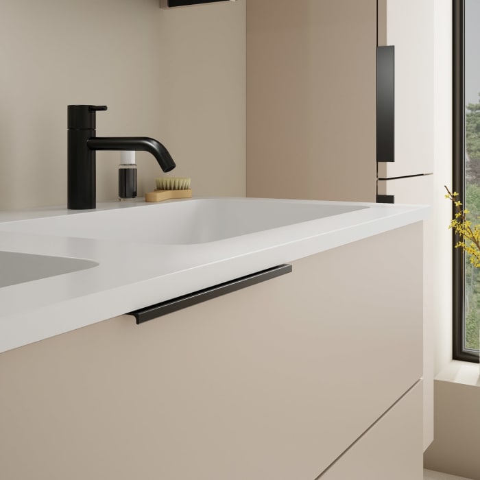 burgbad Eqio Waschtischkombination mit Mineralguss-Doppelwaschtisch, 122 cm, mit Griff G0200