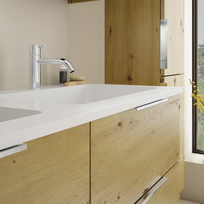 burgbad Eqio Waschtischkombination mit Mineralguss-Doppelwaschtisch, 122 cm, mit Griff G0146