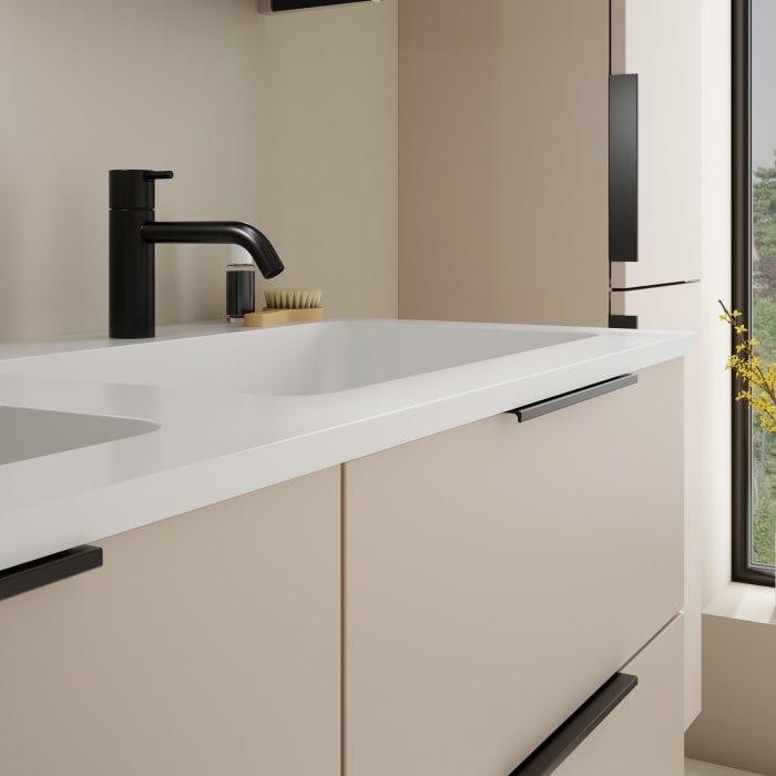 burgbad Eqio Waschtischkombination mit Mineralguss-Doppelwaschtisch, 122 cm, mit Griff G0200