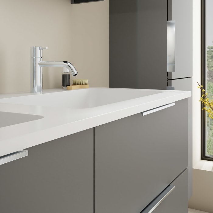 burgbad Eqio Waschtischkombination mit Mineralguss-Doppelwaschtisch, 122 cm, mit Griff G0146