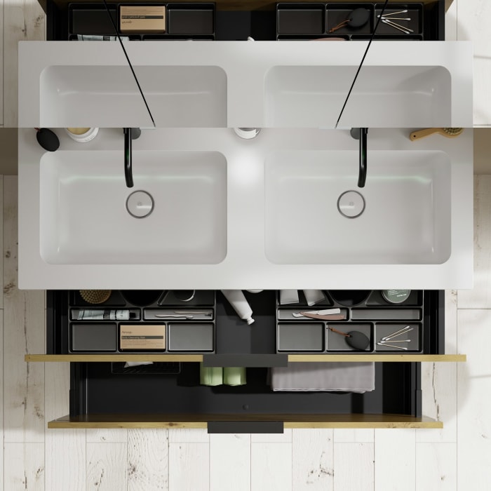 burgbad Eqio Waschtischkombination mit Mineralguss-Doppelwaschtisch, 122 cm, mit Griff G0200