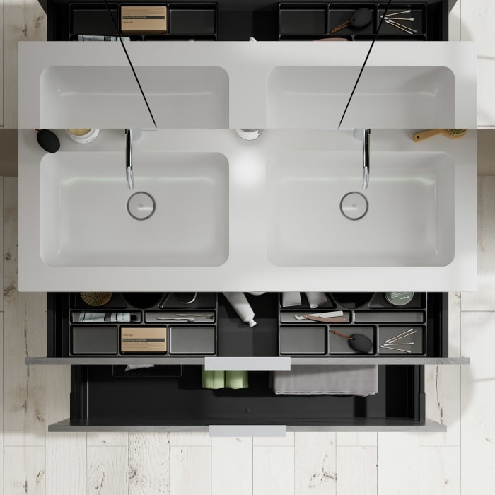 burgbad Eqio Waschtischkombination mit Mineralguss-Doppelwaschtisch, 122 cm, mit Griff G0146