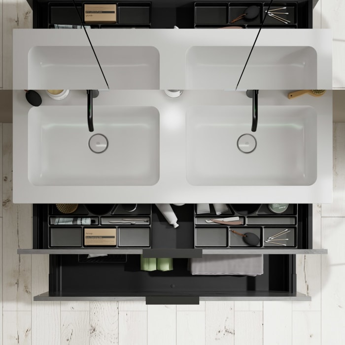 burgbad Eqio Waschtischkombination mit Mineralguss-Doppelwaschtisch, 122 cm, mit Griff G0200