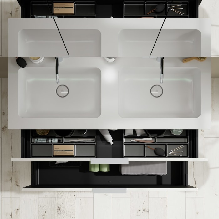 burgbad Eqio Waschtischkombination mit Mineralguss-Doppelwaschtisch, 122 cm, mit Griff G0146