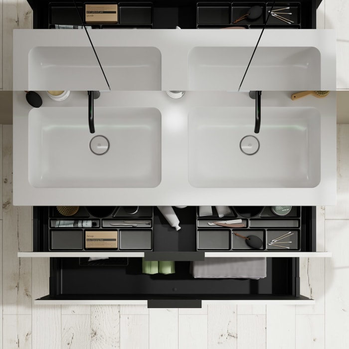 burgbad Eqio Waschtischkombination mit Mineralguss-Doppelwaschtisch, 122 cm, mit Griff G0200